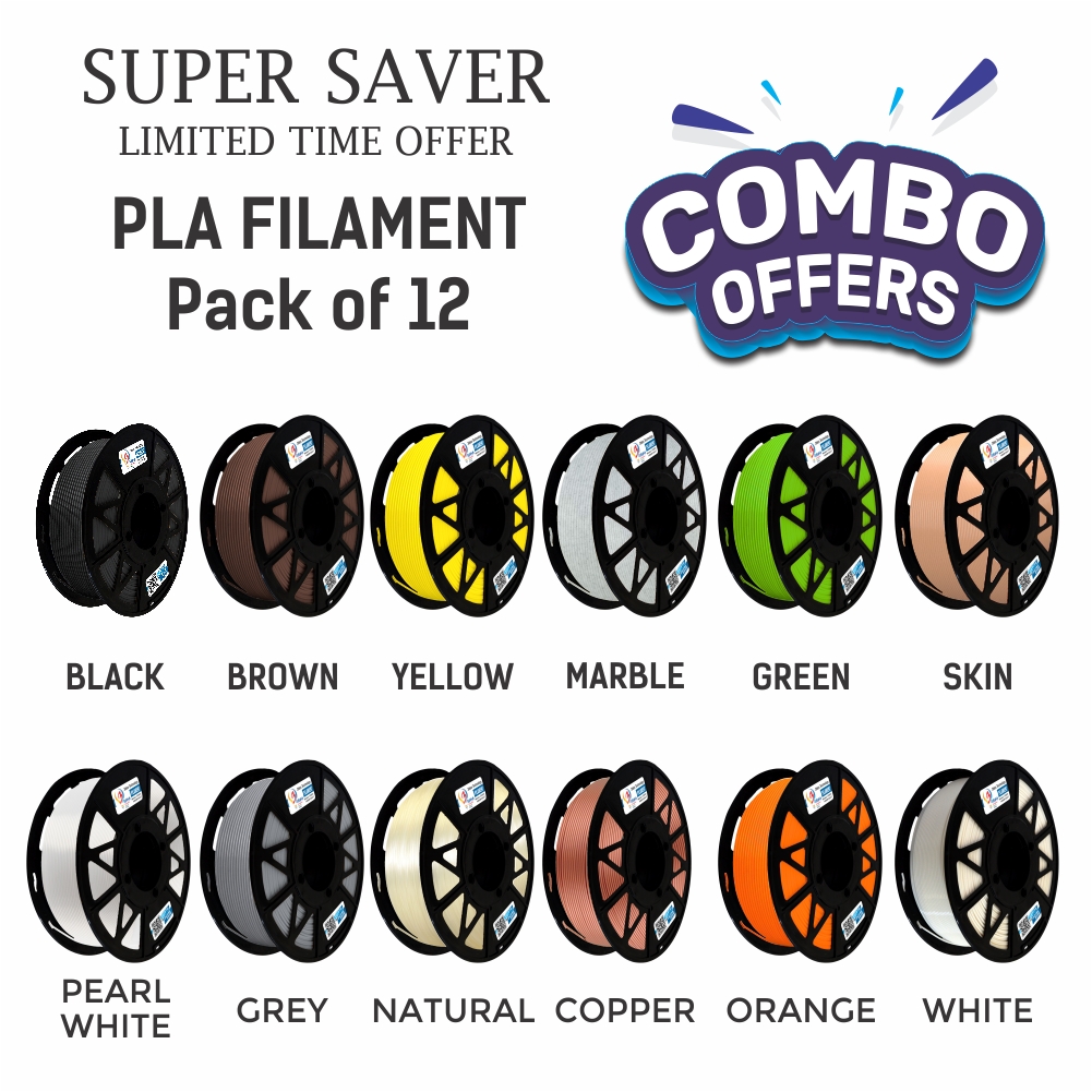 Pack of 12  PLA Filament 1.75mm for 3D Printer, Dimensional Accuracy +/- 0.03mm (1 Kg Each)